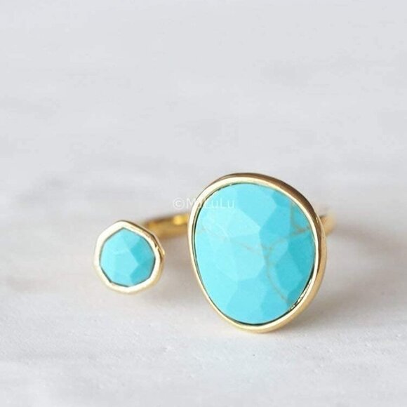 Bold 14K Gold-Plated Statement Ring-Unisize-Blue Turquoise - Picture 3 of 5